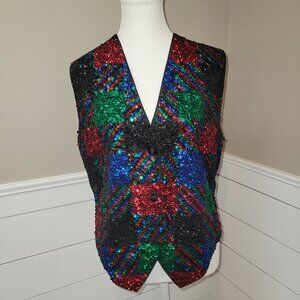Multicolored Holiday Sequins Sparkle Vest-Size M
